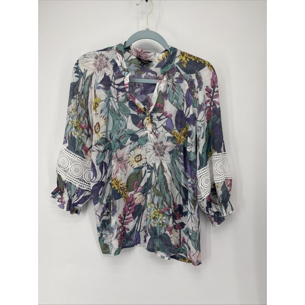 Unique Spectrum Mlle Gabrielle Small Boho Off Peasant Blouse Lace Sleeves